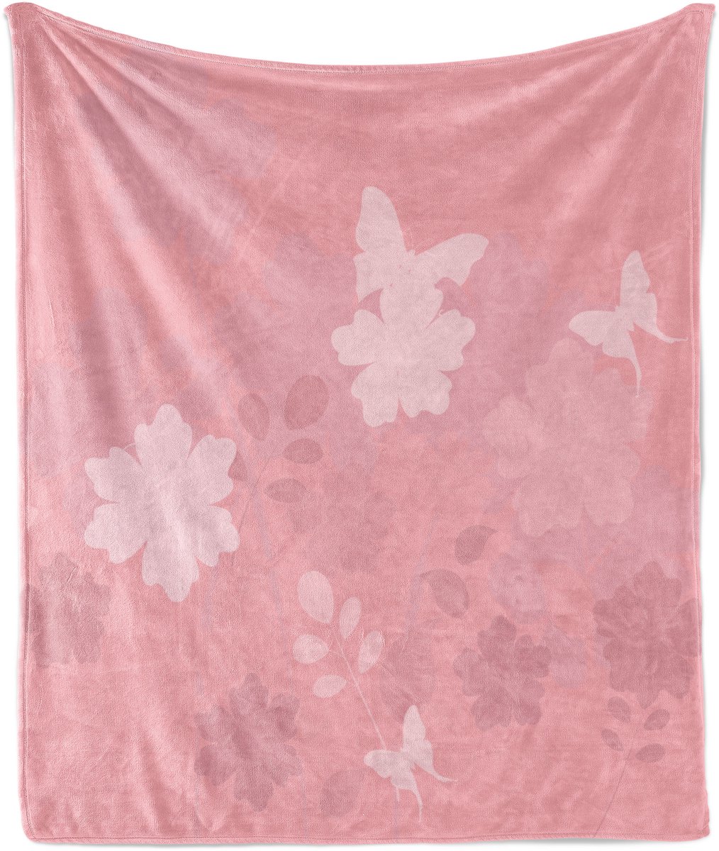 ABAKUHAUS Roze Zachte Flanellen Fleece Deken, Fantasie Lente Natuur, Gezellige Pluche Plaid, 125 x 175 cm, Lichtroze Poederroze