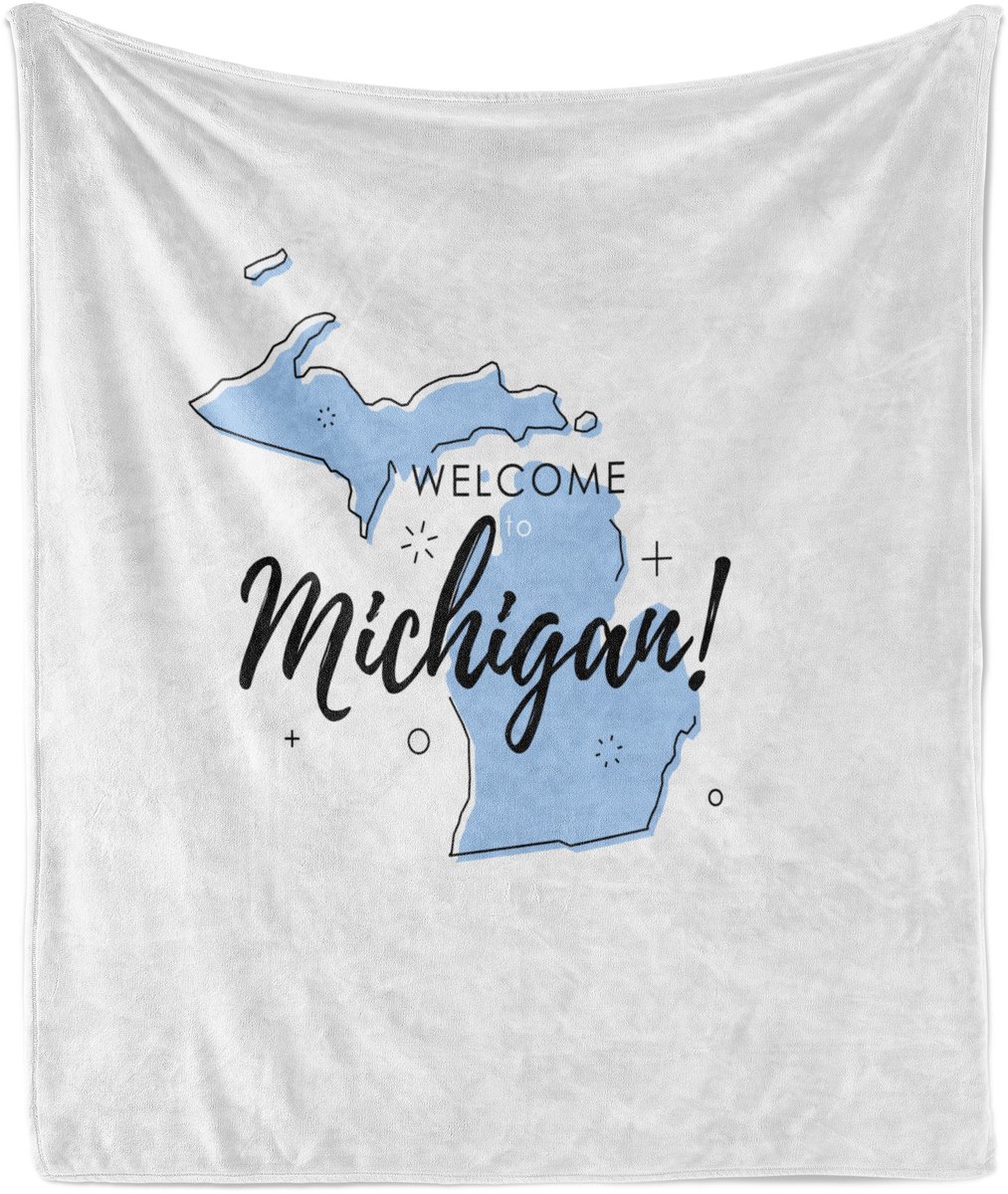 ABAKUHAUS Michigan zachte flanellen fleece deken, Welkom bij Michigan State, knusse pluche plaid, 175 x 230 cm, lichtgrijs lichtblauw