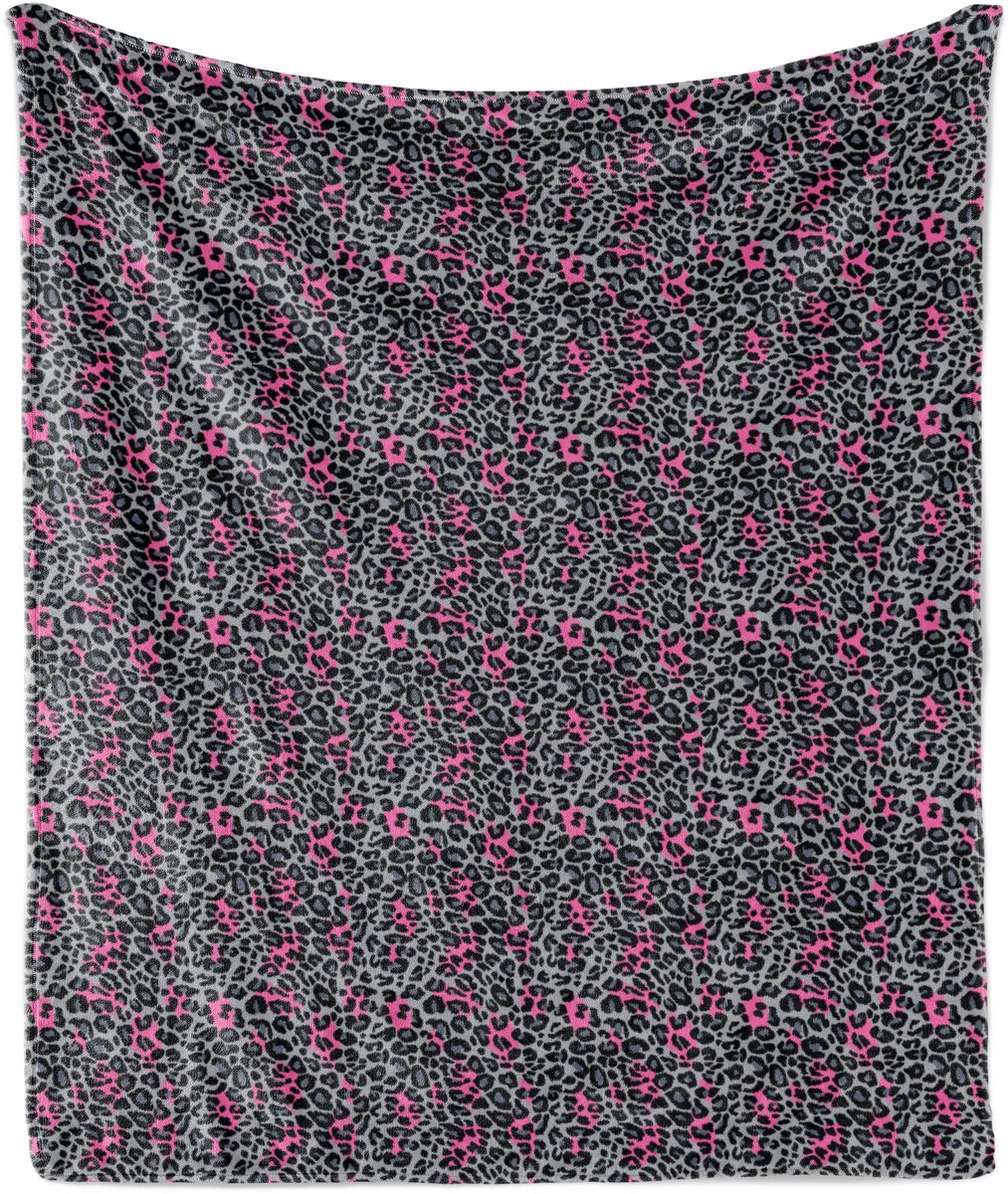 ABAKUHAUS Zachte flanellen fleece deken met luipaardprint, dierenprint, knusse pluche plaid, 125 x 175 cm, roze, grijs, zwart