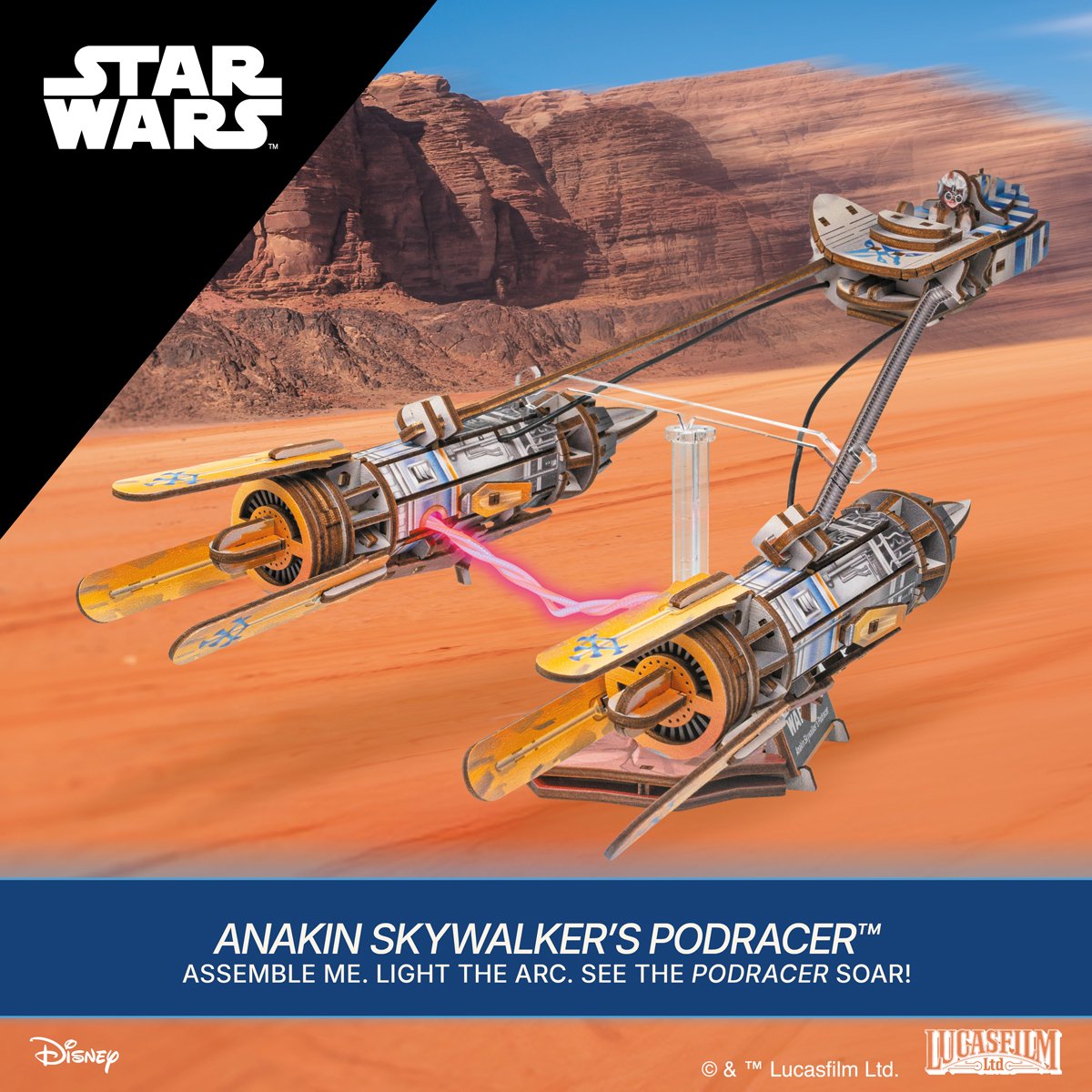 UGEARS 3D Modelbouw - Anakin Skywalker's Podracer - Star Wars - Mechanisch Bouwpakket Hout - Educatief Speelgoed — afbeelding 3
