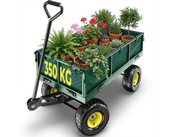 tectake® Transportkar - Handkar met Opklapbare Zijwand - Bolderkar voor het Strand - Trolley voor de Tuin - Bolderwagen - Transportwagen om te Trekken - Wagen met een Draagvermogen tot 350 kg - Groen