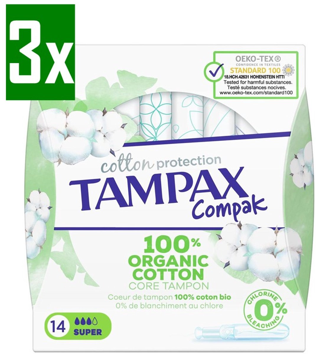 Tampax Cotton Protection Compak Super Tampons - Tampons met Inbrenghuls - 3x14 stuks