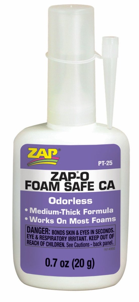 Zap PT-25 Foam Safe Lijm | Sterke, Snelle, Reukloze & Heldere Foamlijm voor Modelbouw, RC, Foam, Hobby & Craft | 20 g