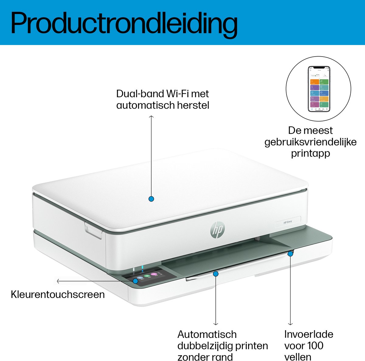 HP Envy 6130e - All-in-One Color Inkjetprinter - 1200 dpi - tot 1000 pagina's - Groen - inclusief 3 maanden gratis Instant Ink — afbeelding 4