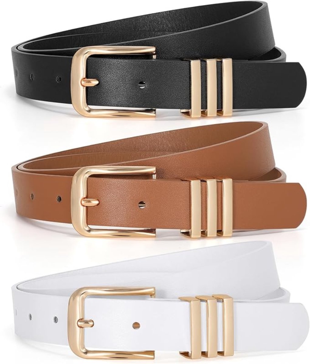 Leren Riem voor Dames - Lederen Riem met Gouden Gesp Verstelbaar - Stijlvol Cadeau voor Dagelijks Gebruik - 100 cm - 3 Stuks - Zwart/Bruin/Wit - van Imperatoris