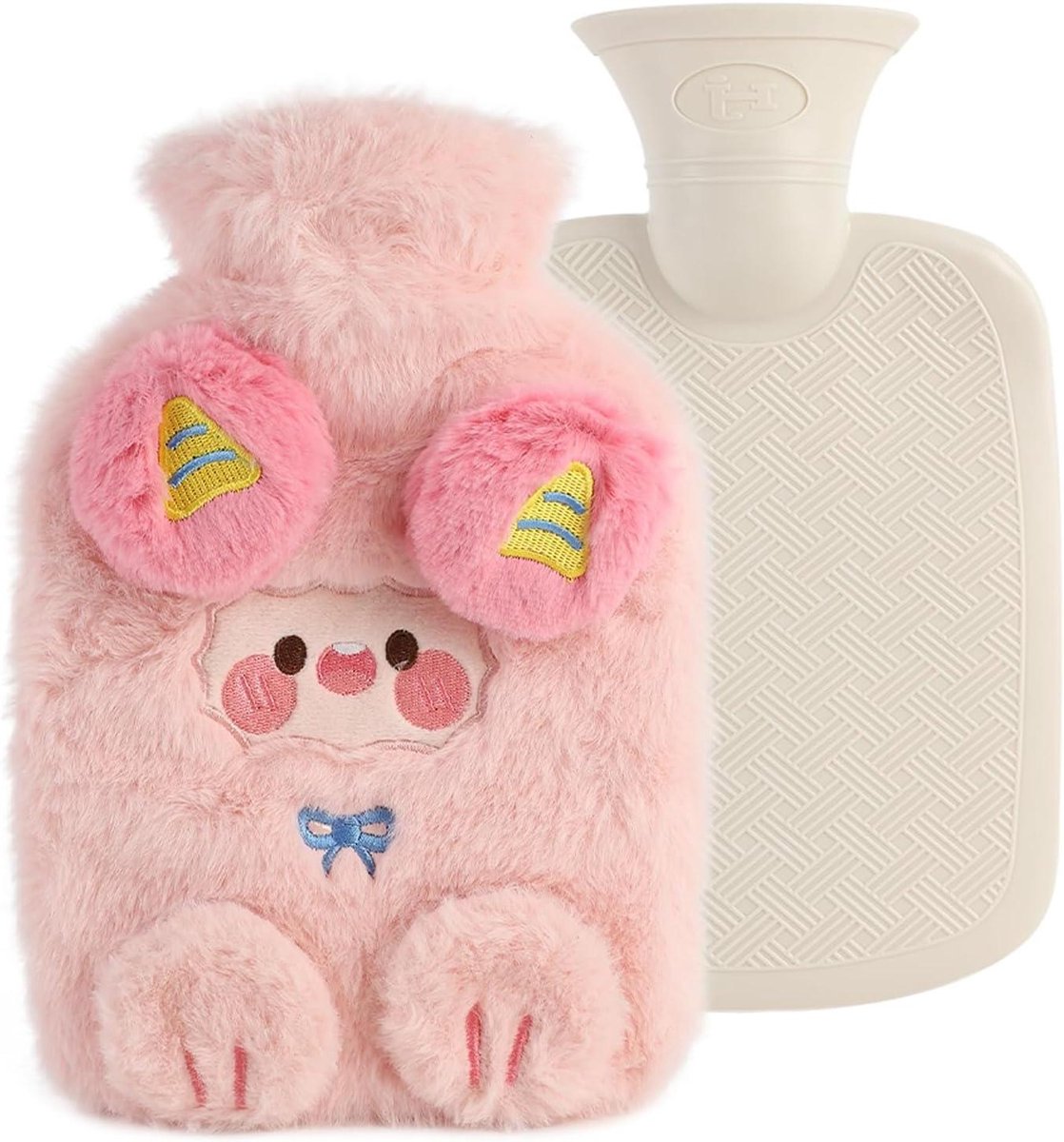 Warmwaterkruik met pluche hoes, 800 ml, kinderformaat, verwarmbaar, Kerstcadeau voor kinderen.