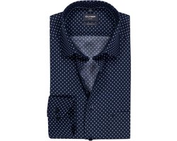OLYMP Luxor modern fit overhemd - mouwlengte 7 - dobby - donker- met lichtblauw dessin - Strijkvrij - Boordmaat: 44