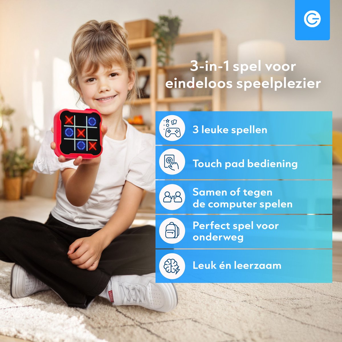 Silvergear Boter Kaas en Eieren Spel 3-in-1 - Whack A Mole - Tic Tac Toe - Memory Spelletjes - Reisspelletjes Kinderen - Educatief Speelgoed - Reisspellen - Cadeau voor Jongens en Meisjes - Vakantie Vliegtuig / Auto - Reizen - 6, 7, 8+ Jaar - Blauw — afbeelding 2