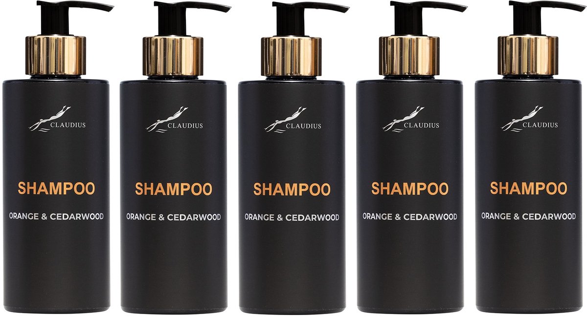Shampoo Orange & Cedarwood 300 ml - gouden pomp - 5 stuks