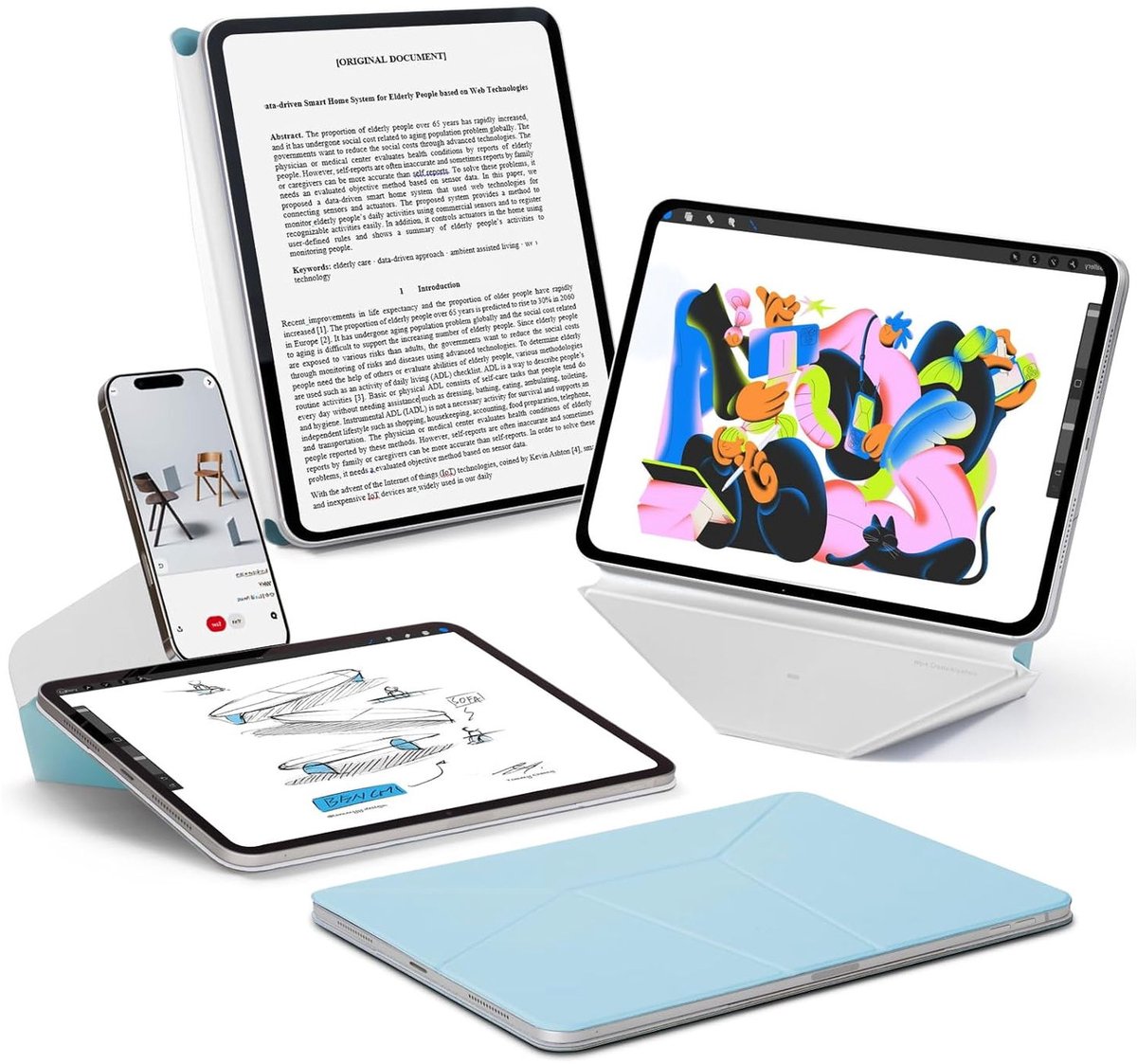 MOFT Hoes Geschikt voor iPad Air 11 (24/25/26) / Air 10.9 (2022/2020) / Pro 11 2022/21/20/18) - Dynamic Folio Book Case - Magnetische Beschermhoes met Standaard - 20+ Kijkhoeken - Sleep/Wake - Blauw
