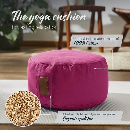 #DoYourYoga - Yoga kussen - »Vishnu« - rond meditatiekussen met bio-organische Spelt vulling - H:15cm, diam.30cm - roze van #DoYourYoga — afbeelding 3