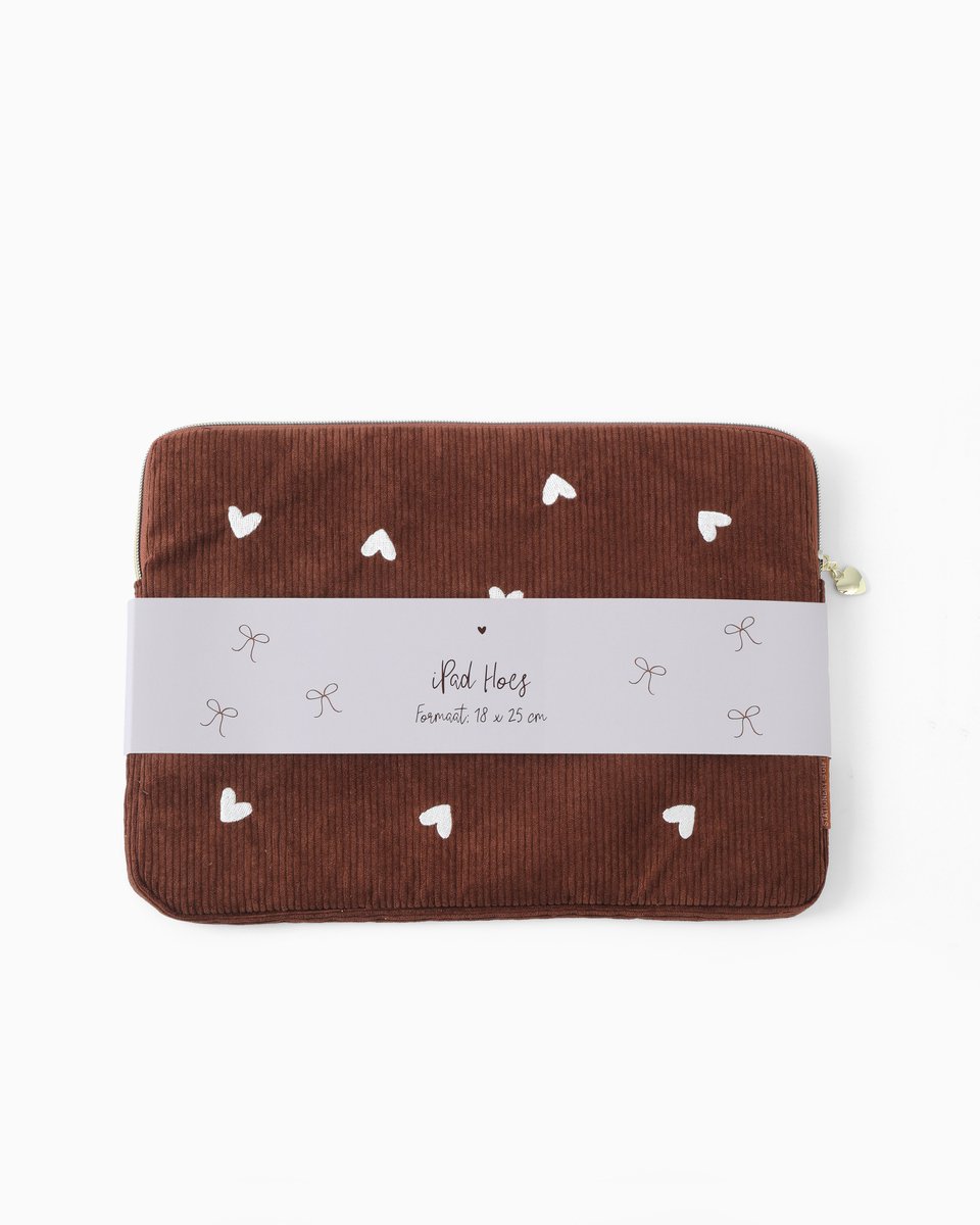 Ipad hoes Rib Chocolade Bruin Hartjes | Tablethoes Chocolate 11 inch | Stationery & Gift
