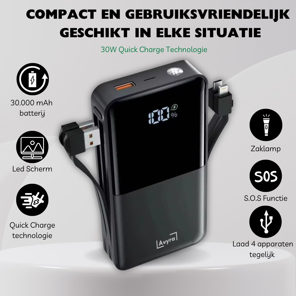 Powerbank 30000 mAh - Powerbanks 30W Snellader - USB-A/USB-C - afbeelding 2