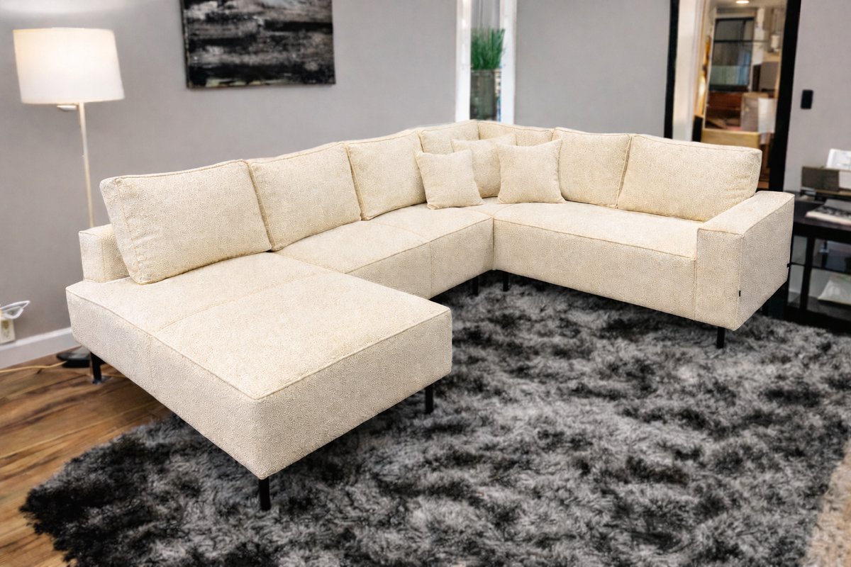 Moderne U-Vormige Hoekbank – Koningstijl - Cream Textiel – Royale Zit- en Loungebank – Inclusief Rugkussens – Luxe Bank voor Woonkamer
