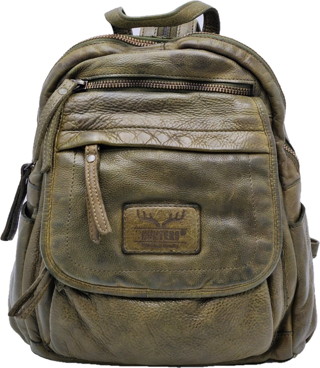 Boutique Trukado - Hunters Leren Rugzak Gewassen Leer khaki - (hxbxd) ca. 27cm x 22cm x 9,5cm