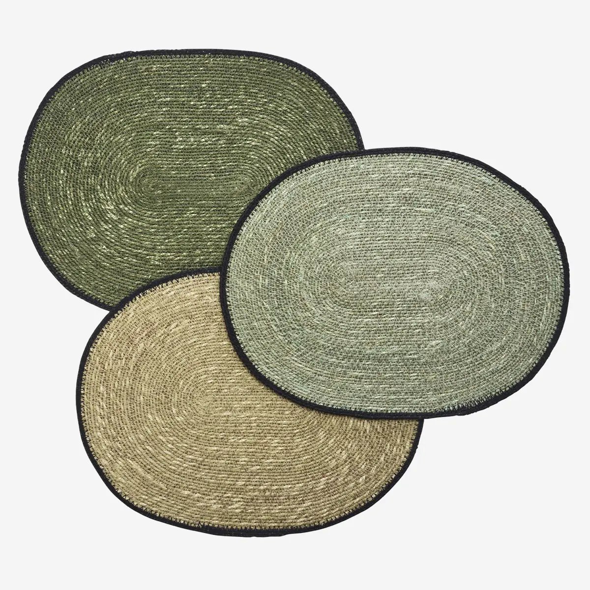 Madam Stoltz - Set van 3 ovale zeegras placemats - koele kleuren