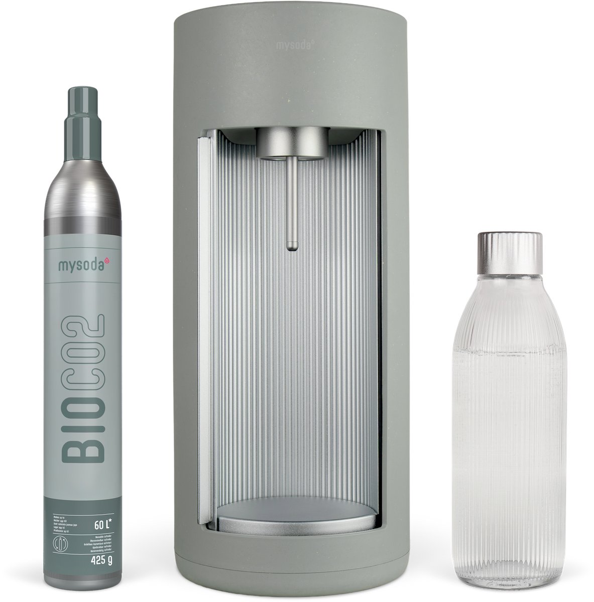 Mysoda Glassy Pigeon- design bruiswatertoestel gemaakt van ecologisch biocomposiet & aluminium - incl cilinder en 1 glazen fles