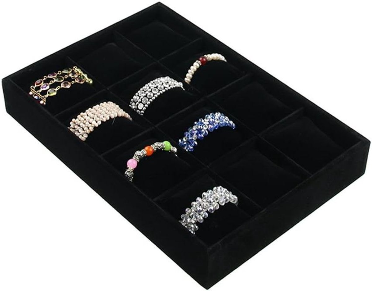 Allecto - Sieraden Display Organizer - Fluwelen - Armband Horloge - 12 Kussen - Geschikt voor - Zwart - Showcase - Houder - BP = 12ZT - Compatibel met merk - Armband en Horloge Organizer in Zwart Fluweel met 12 Kussens.