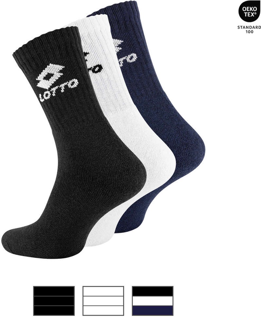 Lotto - Hoge Sportsokken (3-pack) - Maat 43-46 - Mix Wit-Zwart-Blauw