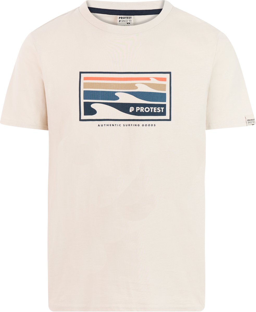 Protest PRTHanwell T-shirt Heren Korte mouwen Ronde hals Normale pasvorm Crème Kitoffwhite