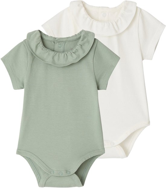 Vertbaudet Set van 2 rompers voor baby met sierkraag met korte mouwen