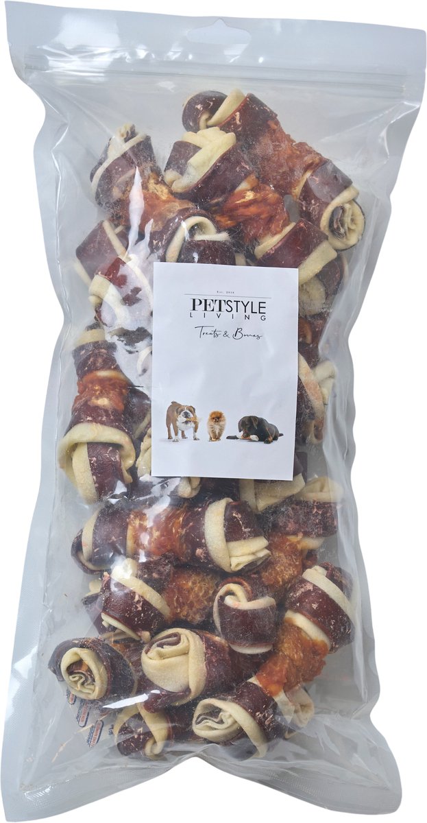Petstyle Living Geknoopte Botten met Kip Meerkleurig 11cm - Hondensnacks - 20 Stuks