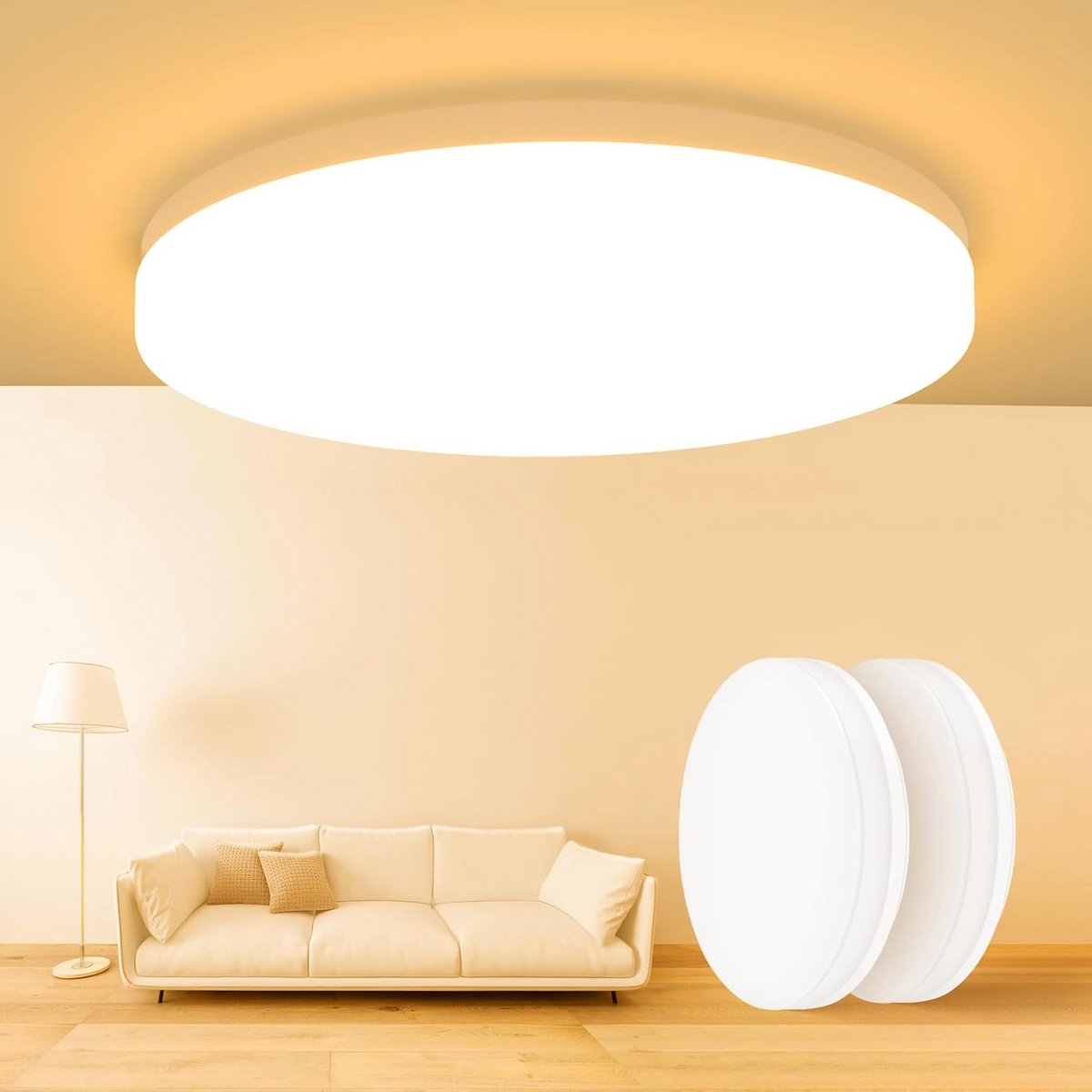 Set van 2 LED Plafondlampen 18W IP44 Waterdicht Warm Wit Licht 3000K 1800lm voor Badkamer, Balkon en Keuken