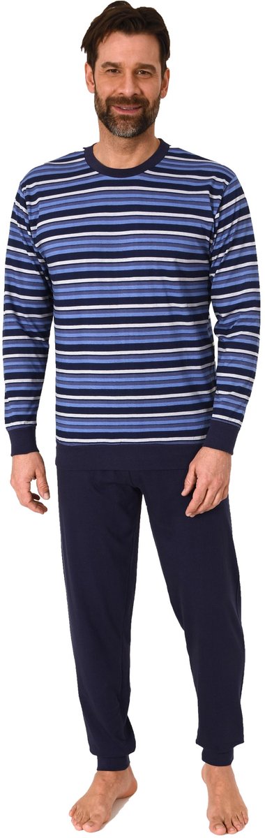 Lange Normann herenpyjama met manchetten in een gestreepte look - ook in grote maten