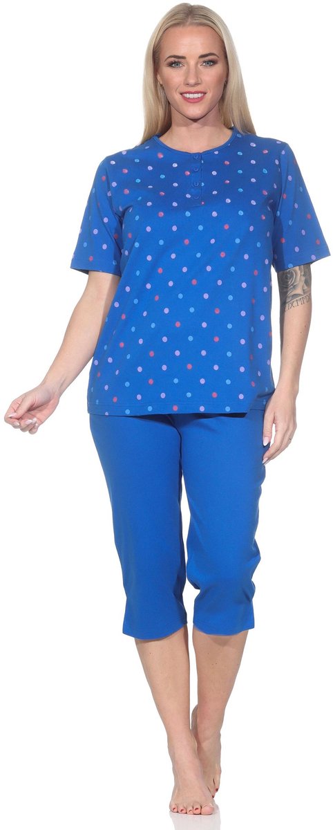 Normann dames pyjama met korte mouwen Capri pyjama in stippenlook - ook in grote maten blau