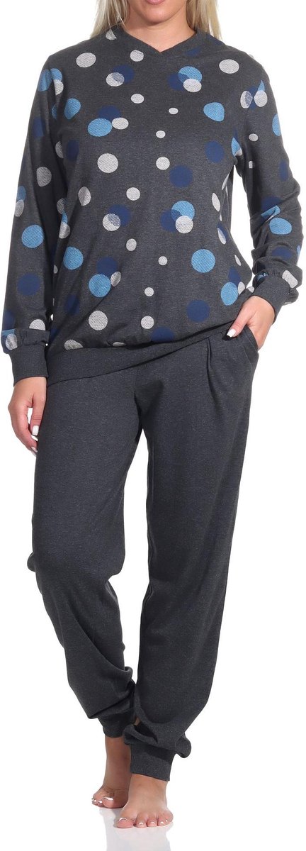 Normann Damespyjama met manchetten in elegante polka dot / stippen look - ook in oversize blau