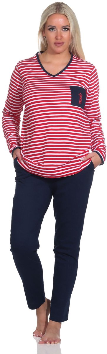 Normann Damespyjama in maritieme streepjeslook en vuurtorenmotief - ook in oversize rot