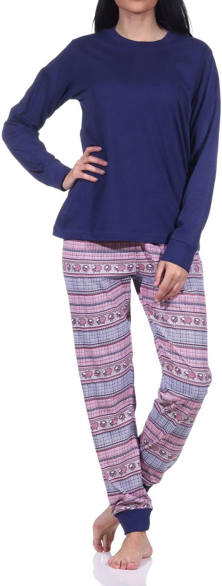 Normann damespyjama met lange mouwen en manchetten in een mooie etnische look navy