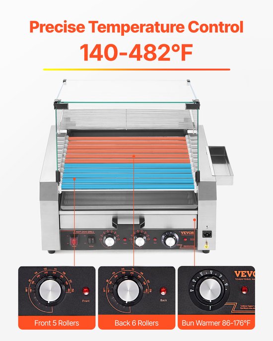 VEVOR 11 Rolls Hotdogs Elektrische Grill Roller Grill Worst Grill Broodjeswarmer 2400W — afbeelding 5