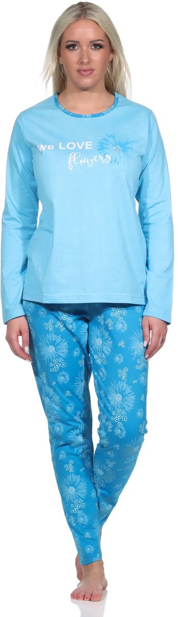 Normann Speelse lange damespyjama, pyjama met bloemenpatroon hellblau