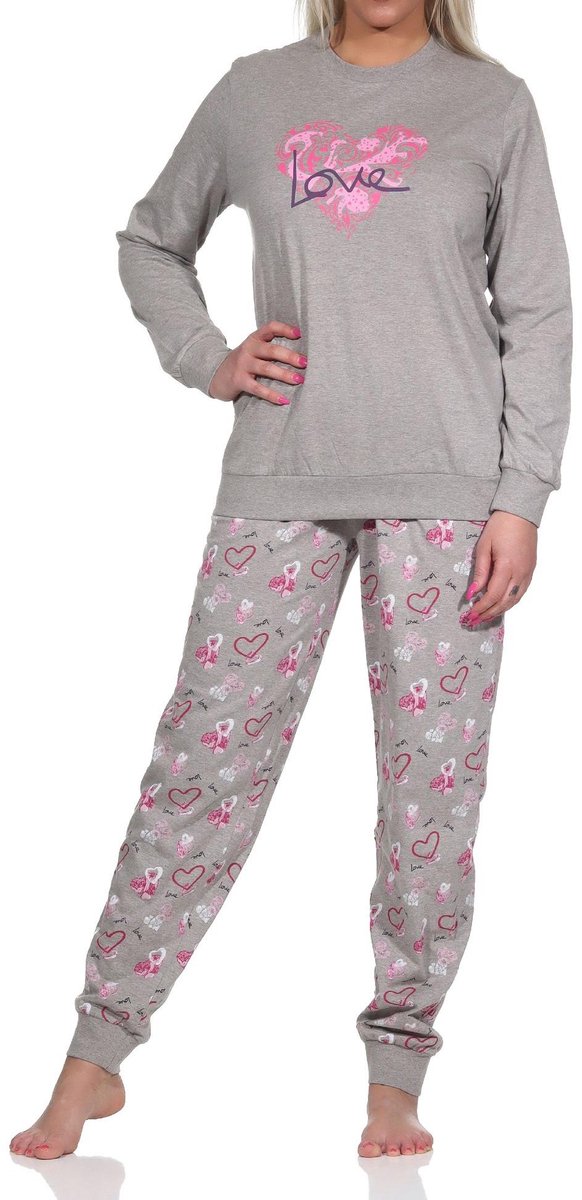 Normann Damespyjama's met manchetten in hartje en allure look - ook in oversized - 122 201 90 815 grau-melange