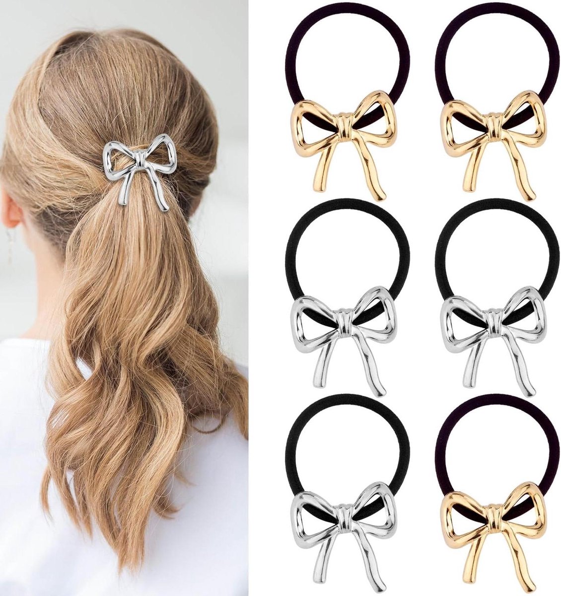 Metalen strik haaraccessoires voor lang dik dun krullend kapsel - 6 stuks