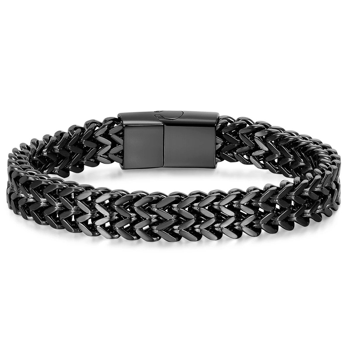 WiseGoods Luxe RVS Heren Armband - Schakelarmband - Armbanden Man - Armbandje Met Veilige Sluiting - Sieraden Cadeau - Zwart 21CM