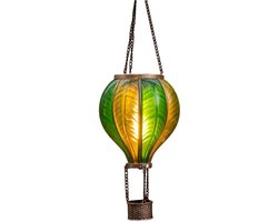 Anna’s Collection Solar luchtballon lantaarn – groen – hangend – 20 led lampjes – vlam effect – 14 x 45 cm – zonne-energie – tuinverlichting