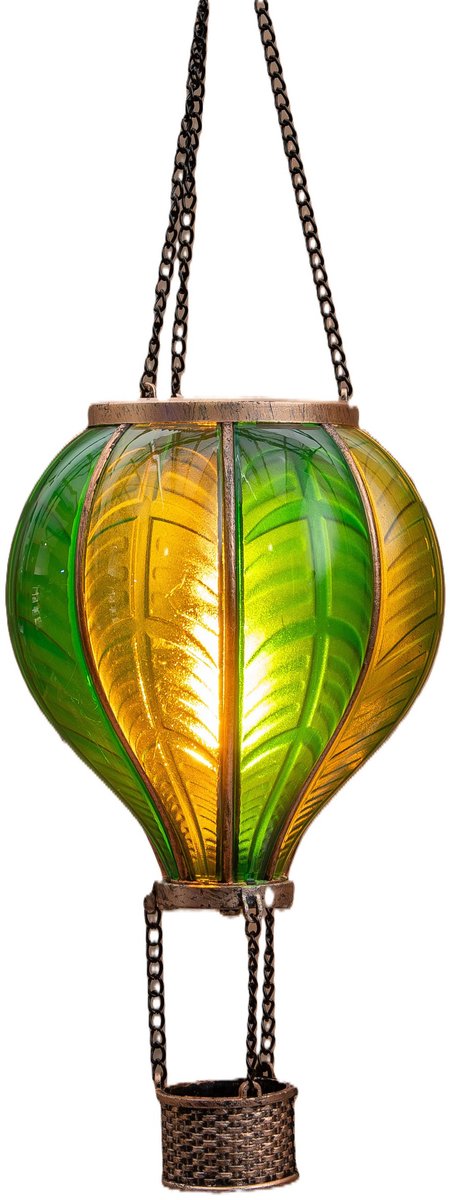 Anna's Collection Solar luchtballon lantaarn - groen - hangend - 20 led lampjes - vlam effect - 14 x 45 cm - zonne-energie - tuinverlichting