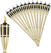 Set van 12 Tuinfakkels voor Buitengebruik Bamboe Fakkels Olie Fakkels met Brandbare Lont en Metalen Olieopslagtanks Olielamp Padverlichting voor Tuinfeest Padverlichting Feestdecoraties (Diameter 5,5 X 90 cm) NAIZY