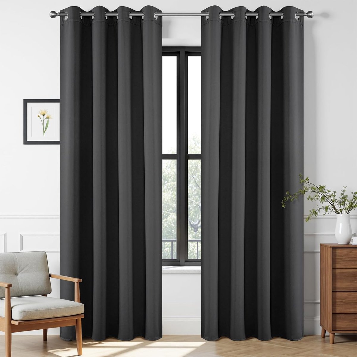 Famanu Verduisterende gordijnen 183 cm lengte 2 panelen set - thermisch geïsoleerde lange gordijnen en gordijnen 2 burg - kamer verduisterende ringgordijnen voor woonkamer slaapkamer raam (132 x 182 Donkergrijs
