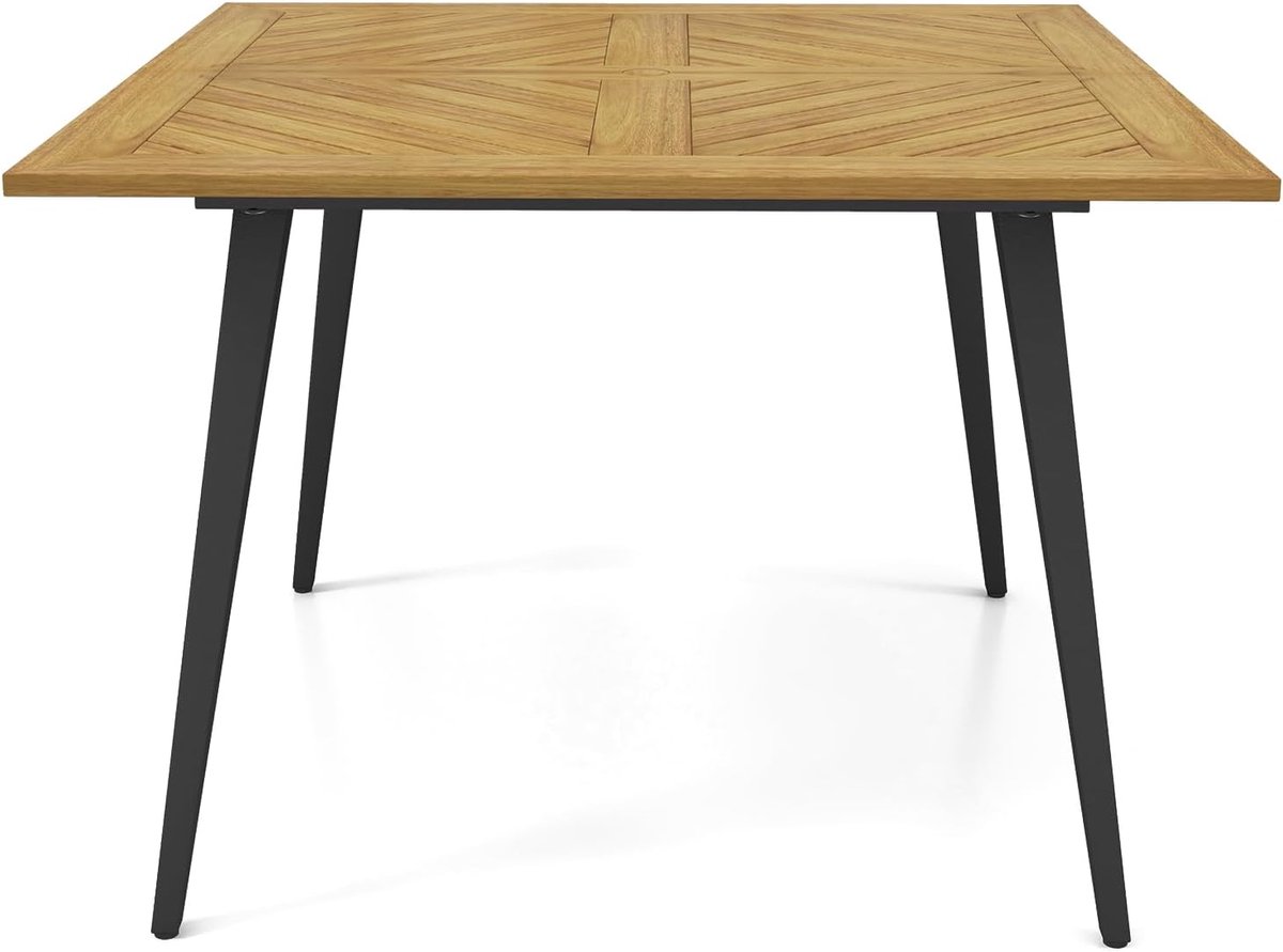 KOMFOTTEU Tuintafel met 5 cm schermgat, eettafel van acaciahout, houten tafel voor 4personen, terrastafel voor tuin, achtertuin, veranda