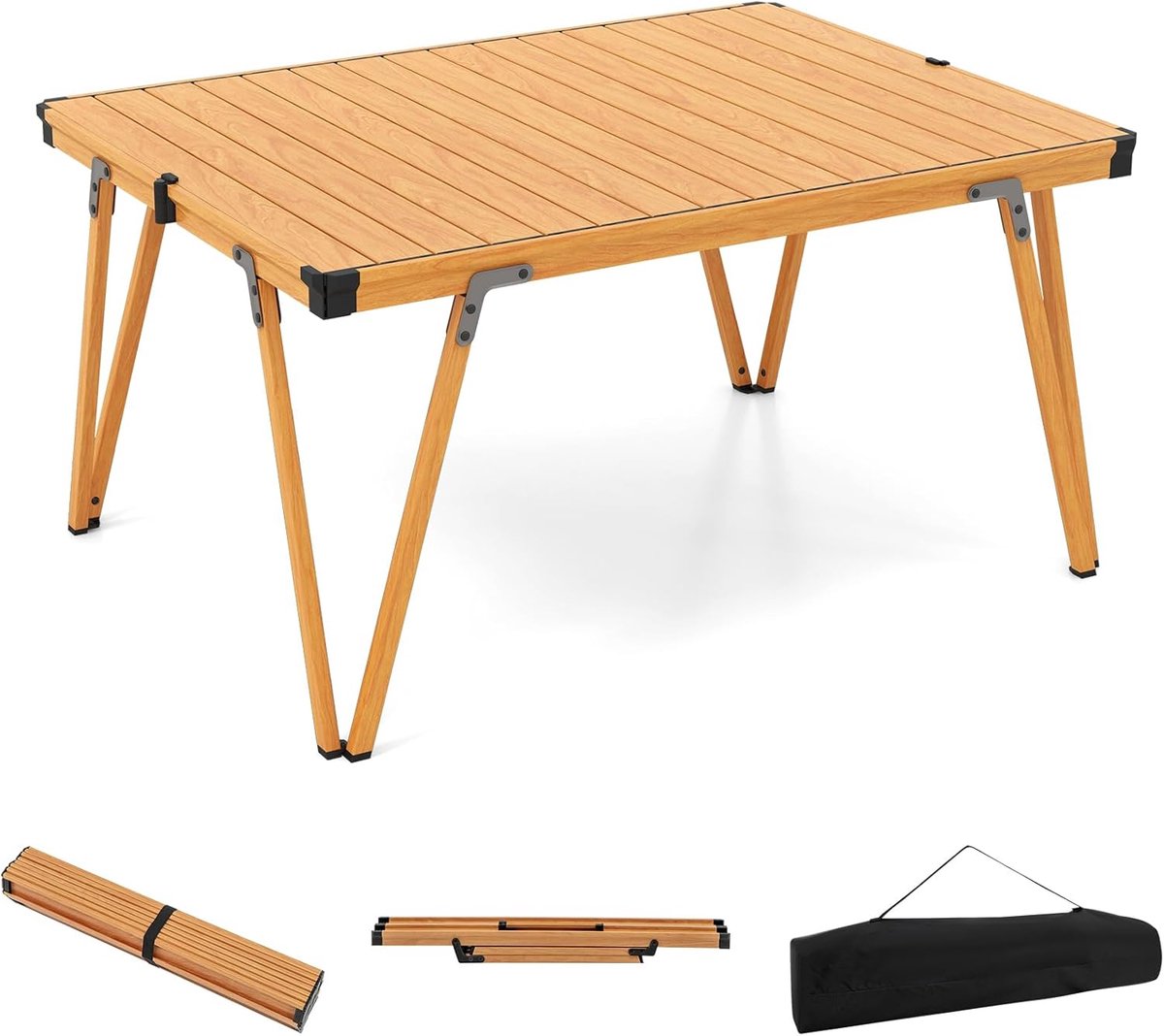 KOMFOTTEU Opvouwbare en draagbare tuintafel met opbergtas, campingtafel met aluminium plaat, outdoortafel voor picknick, feest, BBQ, strand, balkon (bruin)
