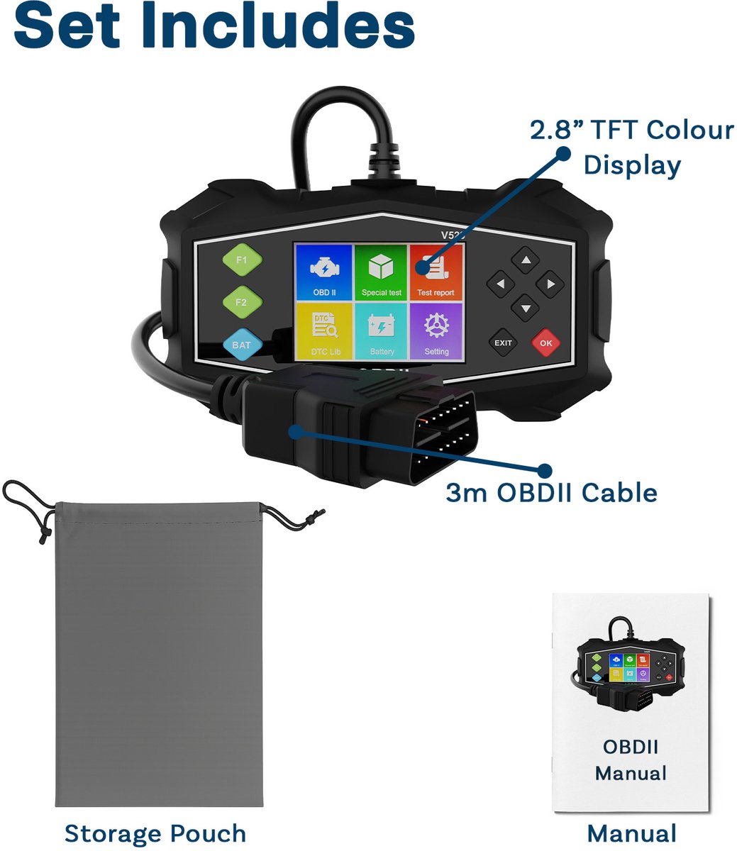 OBD2-scanner V529 van MMOBIEL – OBD2-scanner diagnostisch hulpmiddel met 45.900 foutcodes, live gegevens, prestatietests, rapport, brandstof luchtstroomdetectie – leest en wist foutcodes – opbergtasje thumbnail 7
