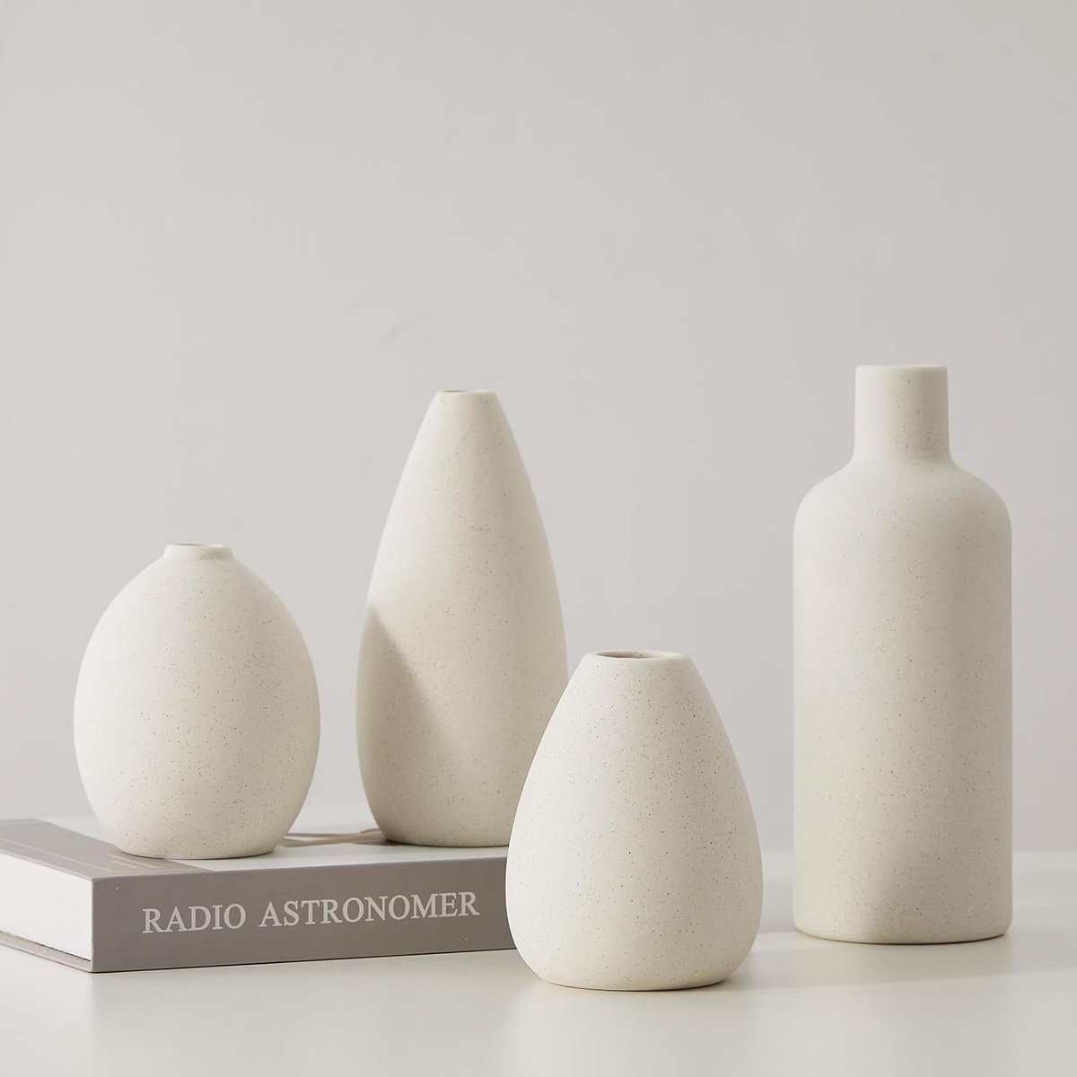 Famanu Witte keramische vaas - set van 4 unieke bloemenvazen - decoratieve moderne vazen voor thuisdecoratie - tafel entree (wit)