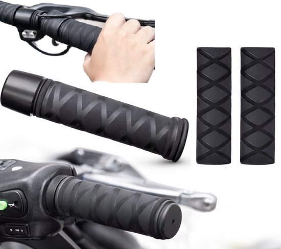 Manchons de poignée antidérapants I Pour poignées de vélo, moto et scooter I Poignées I Extra Grip I 12 x 3 CM / Extensible I Universel I Zwart