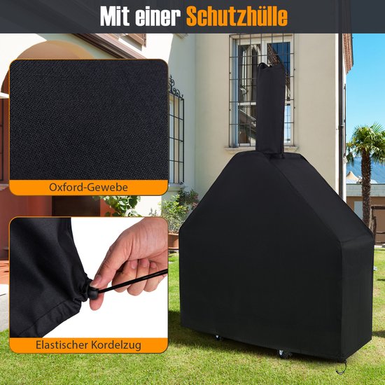 COSTWAY Outdoor pizzaoven, houtgestookte pizzaoven met wielen, afdekking, 30,5 cm pizzasteen, pizzaschep, grillrooster, thermometer, houtoven met opbergruimte voor BBQ, camping [Energieklasse A+] — afbeelding 4
