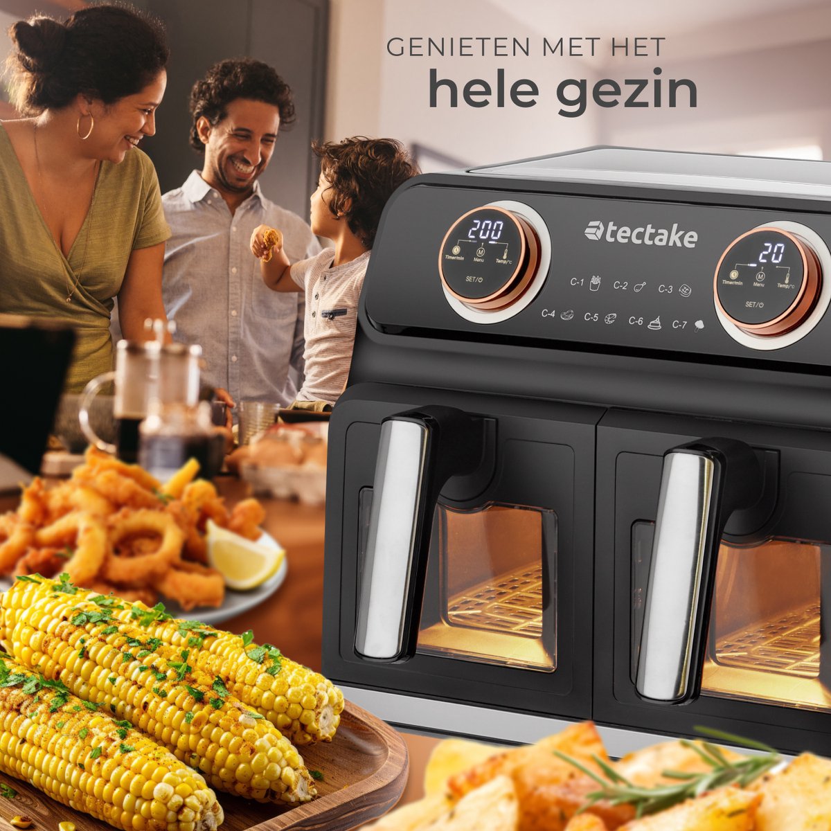 tectake® Samurai Airfryer XXL met 2 Lades - 8L Inhoud - afbeelding 3