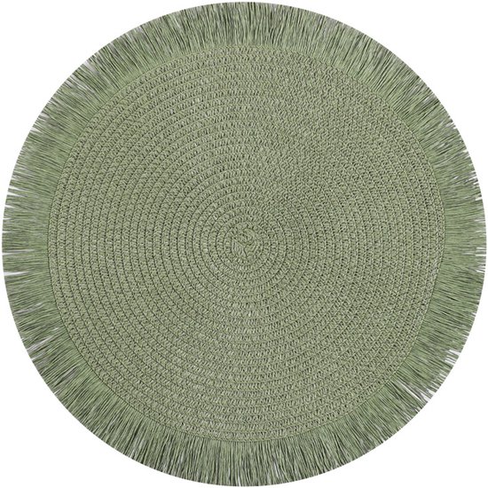 Ensemble de 4 sets de table ronds de style bohémien avec de beaux glands, résistant à l'usure, résistant à la chaleur, antidérapant pour cuisine, restaurant, table à manger, décoration d'intérieur, 38 cm, vert
