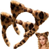 Diadeem Luipaard - 2 Stuks - Panter hoofdband - Haarband panterprint met oortjes - Verkleed Luipaard - Katten oren - Panterprint oortjes - Panter Verkleed Accessoires - Leopard haar accessoires voor dames en meisjes - Geweldig Cadeau voor Vrouw